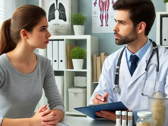 Un paciente consultando con un médico especialista en alergias respiratorias, resaltando la preocupación por los efectos de las alergias en la salud y calidad de vida