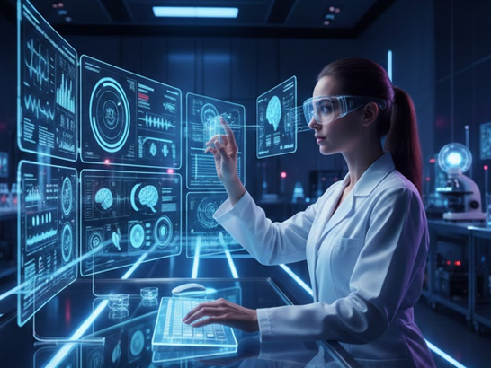 Investigadora observando datos en pantalla sobre ritmos circadianos y sueño